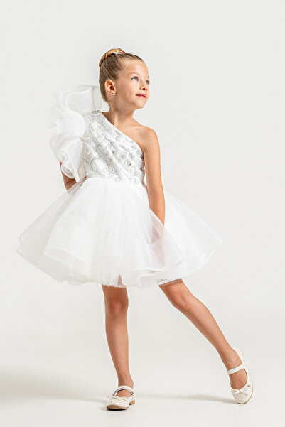 SCSTİL TEN RENGİ Tek Omuz Gernli Boncuklu Ten Rengi Elbise