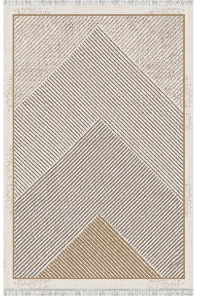Carpettex Dijital Baskılı Kahve–Bej Modern Halı – Kaymaz Tabanlı Geometrik Desenli Kolay Temizlenebilir Kaymaz