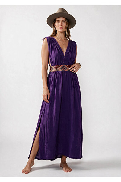 Su Koleksiyon Azi̇ze Bohem Stylish Muslin Dress / Purple