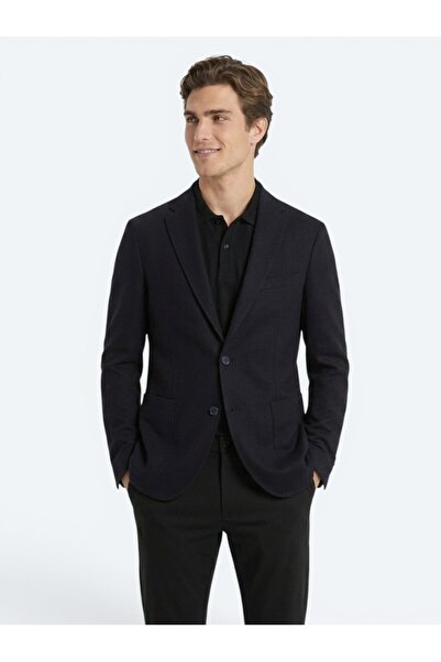 Kip Navy Blue Micro Regular Fit 100% Wool Jacket