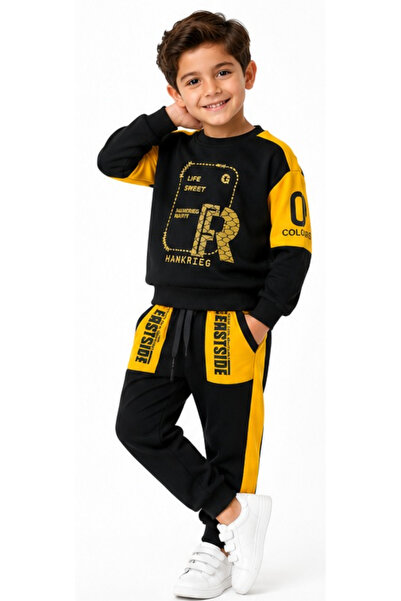 İrem Çocuk Giyim Boy - Life Sweet R Text Patterned Tracksuit Set with Pockets...