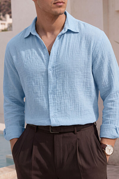 MENOFOURSWEAR Men's Oversize 100% Cotton Premium Quality Muslin Woven Shirt