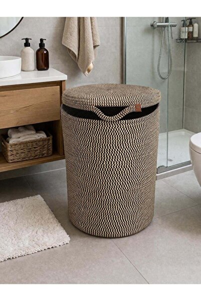 naylişhome Jute Wicker Gold White 40X45 cm Covered Laundry Basket Multi-Purpo...