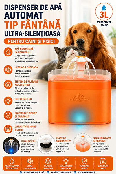 Fish & Paws Dispenser de apa automat ® tip fantana ultra-sientioasa pentru ca...