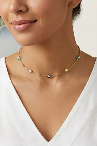 SEVGİLİ TAKI Nazar Boncuklu Choker Gold Çelik Kolye -Sevgili Takı Koleksiyonu