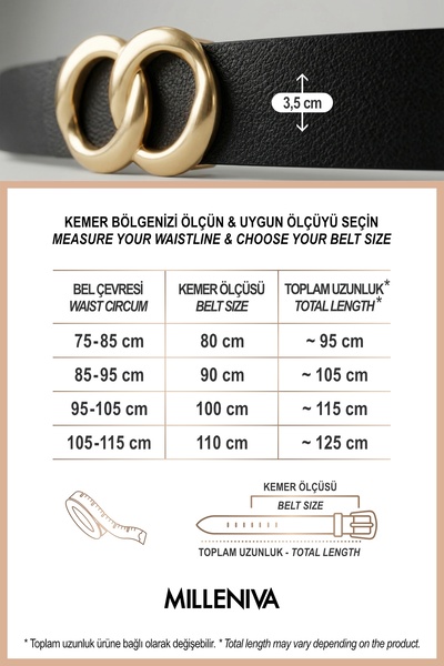 Milleniva Infinity Gold Buckle Black Women's Belt 3.5 cm