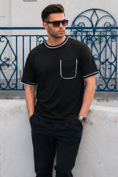 Madmext Men's Black Pocket Detailed T-Shirt 6176
