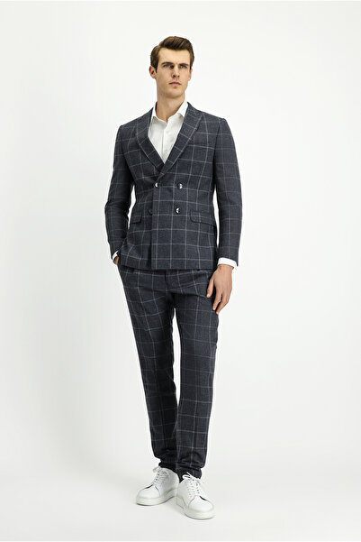 Kiğılı 7 Drop Super Slim Fit Extra Slim Fit Checked Wool Piece Double-Breaste...