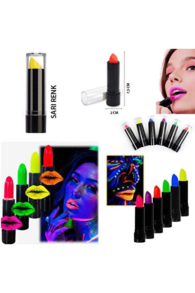 partidolu Karanlıkta Parlayan Neon Glow Ruj UV Floresan Işık Duyarlı Ruj Sarı...