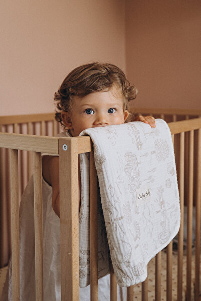 Caline Baby بطانية موسلين جاكار 4 طبقات مقاس 110x110 سم - نمط المزرعة بيج