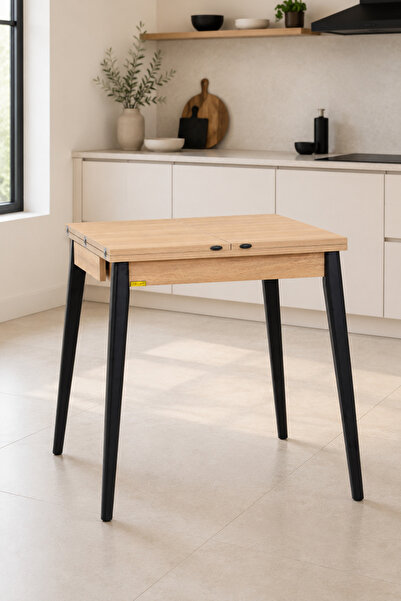 VİLİNZE Vilinze Avanos Ahşap Katlanır Kanatlı Mdf Mutfak Masası - 70x70+70 (7...