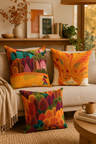 Moud's Double Sided Printed Autumn Patterned 3-Piece Combination Suede Throw ...