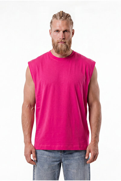 Machinist Men's Oversize Crew Neck Basic Undershirt Fuchsia