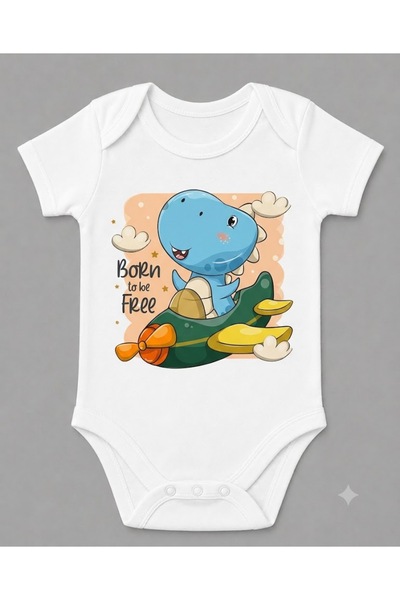 EYDUBABY Organic 100% Cotton Pilot Dinosaur Printed Baby Bodysuit with Snap F...