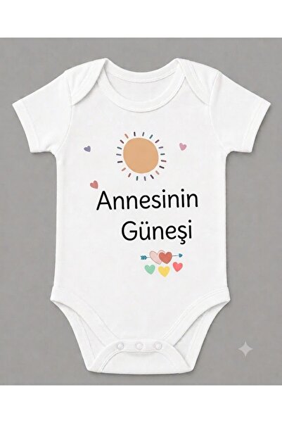 EYDUBABY Organik %100 Pamuk Annesinin Güneşi Yazılı Kısa Kollu Çıtçıtlı Bebek...