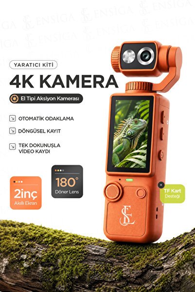 EN SİGA El Kamerası 180° Döner Lensli 4K Otomatik Odak 2 İnç Ekranlı