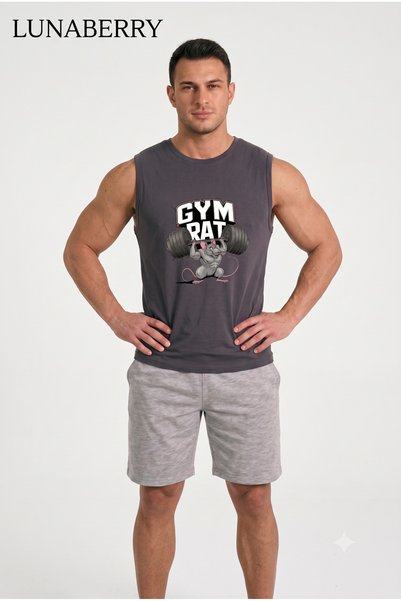 Duzor Erkek Pamuklu Atlet Şort Gym Rat Ateşli Fare Pijama Takımı