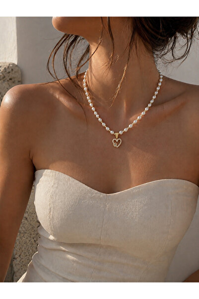 Moda Sekiz Women's Pearl Stone Elegant Stylish Water Resistant Steel Necklace