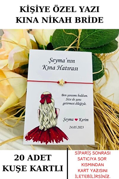 Emtory Home 20 Adet Gold Yıldızlı Kırmızı Bileklik - Kına Hatırası - Kına Hed...