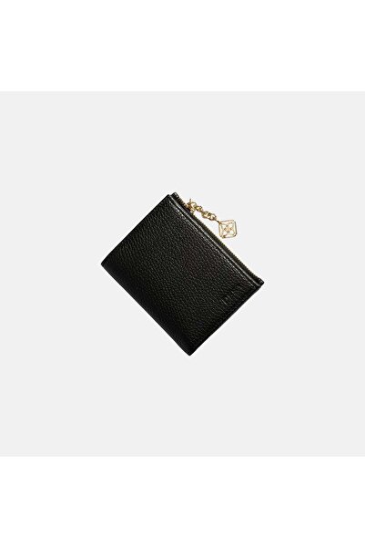 Desa Women's Black Leather Wallet with Chain Detail