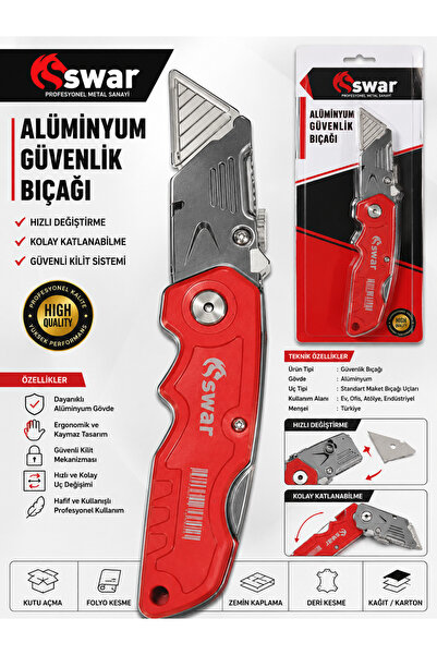 SWAR Alüminyum Katlanır Güvenlik Halıcı Maket Bıçağı Hızlı Bıçak Değiştirme K...