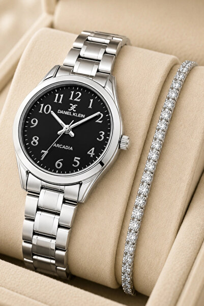 Daniel Klein Women's Wristwatch Silver-Black Color Steel Band & Case Sddk089