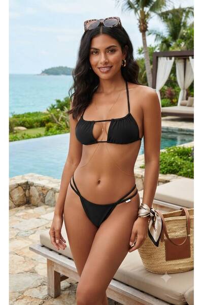Pierre Cardin 2026 Sezon Straplez Formlu String Bikini Takım Siyah