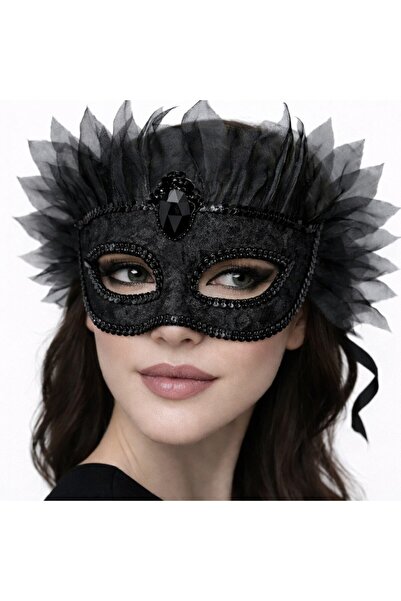 Generic Brand Black Stone Venetian Mask Luxury Tulle Party Mask