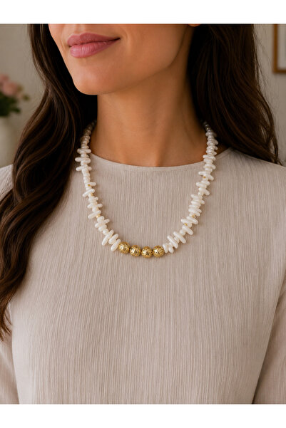 Leyandoğaltaş Natural White Coral Necklace 41 cm – Handmade Natural Stone Des...
