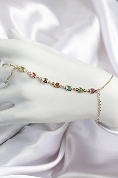 Inure Jewelry حجر الزركون المربع الملون من النحاس موديل Y لون ذهبي شاهمران نسائي