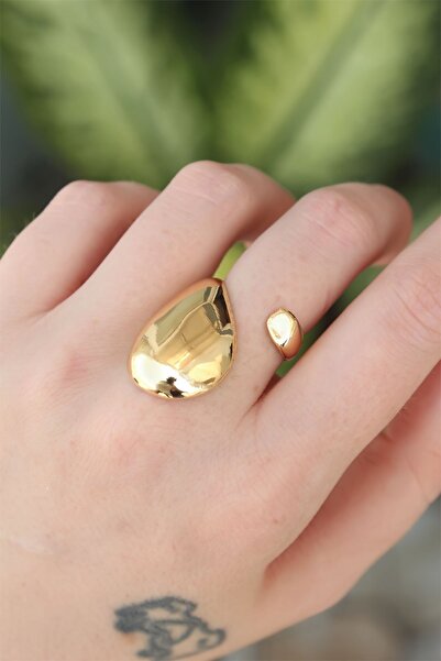 Inure Jewelry خاتم منحني كبير قابل للتعديل بلون ذهبي نحاسي