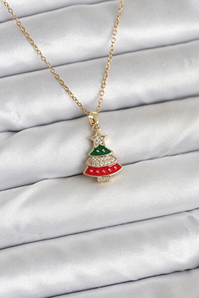 Inure Jewelry 316L Steel Chain Gold Rhine Pine Tree Model Zircon Stone Christ...