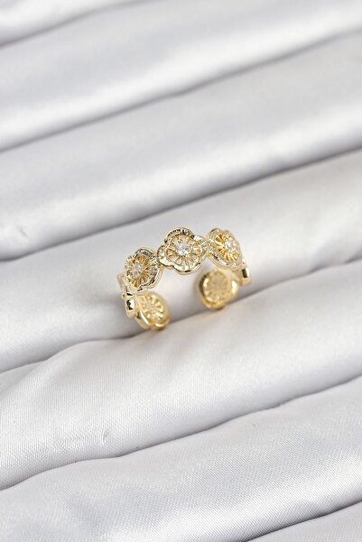 Inure Jewelry خاتم نسائي من النحاس بلون ذهبي على شكل ورقة البرسيم
