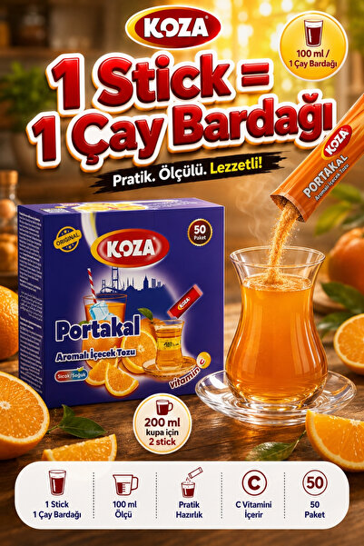 Koza Gurmelerin Seçimi Pratik Lezzet Portakal Aromalı Oralet Tek İçimlik Premium İçecek Tozu 50 Stick