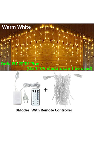 Choice 5M 8 modes with remote 3.5-40M LED Icicle String Lights Christmas Curt...
