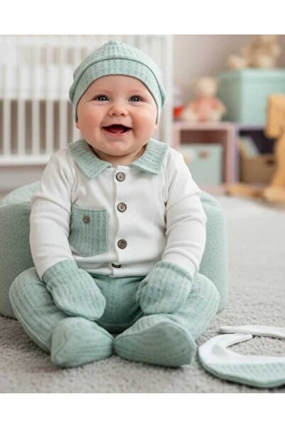 MİLAYS LİFE HOME COLLECTİON طقم ملابس للأطفال الذكور من 0-3 أشهر مع جيب أمامي...