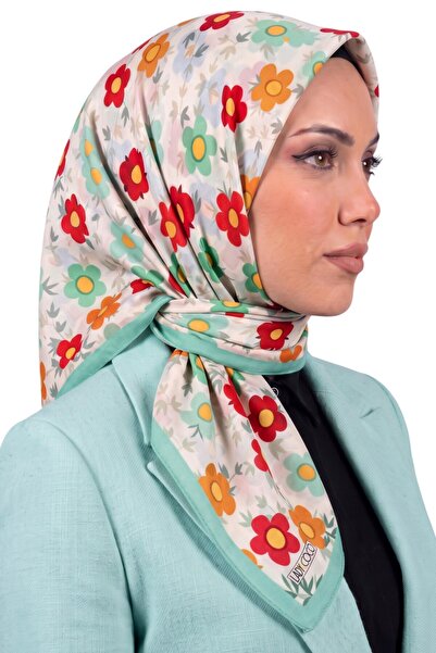 hadiora وشاح نسائي ناعم من القطن العضوي بنقشة الزهور باللون الأخضر الإكروي