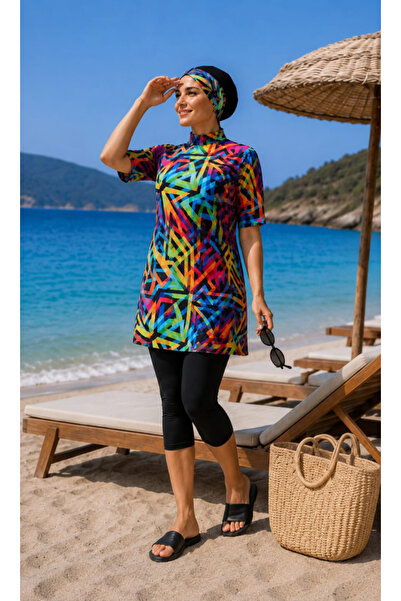 FİT1BEDEN Half Sleeve & Capri Model Closed Water Repellent Quick Drying Hijab...