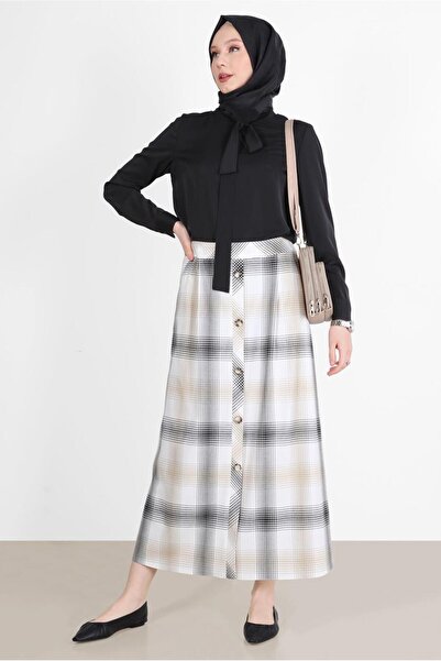 Alvina Plaid Pattern Button Detail Skirt 60266