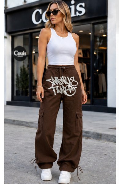 couis Jeans Front Printed Waist Leg Unit Loose Fit Wide Leg