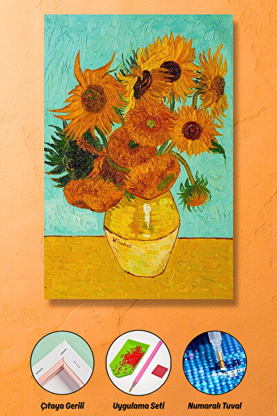 HONDEP 5d Sayılarla Elmas Boyama 40x50 Cm Van Gogh Ayçiçekler Mozaik Tablo Tu...