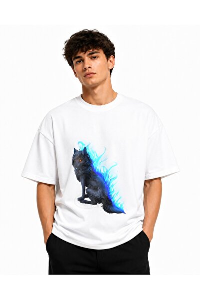Inscriptie Tricou Unisex Bumbac Premium Casual " Anime blue fire wolf "