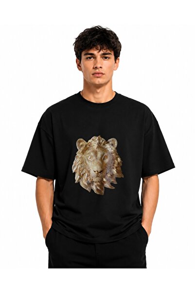 Inscriptie Unisex Premium Cotton Casual T-Shirt "Golden lion head"