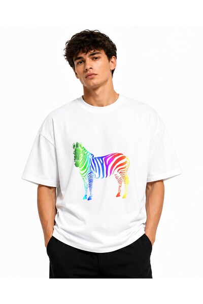 Inscriptie Tricou Unisex Bumbac Premium Casual " Curcubeu zebra "