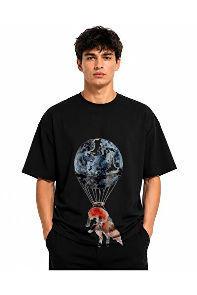 Inscriptie Unisex Premium Cotton Casual T-Shirt "Fox with Balloon"