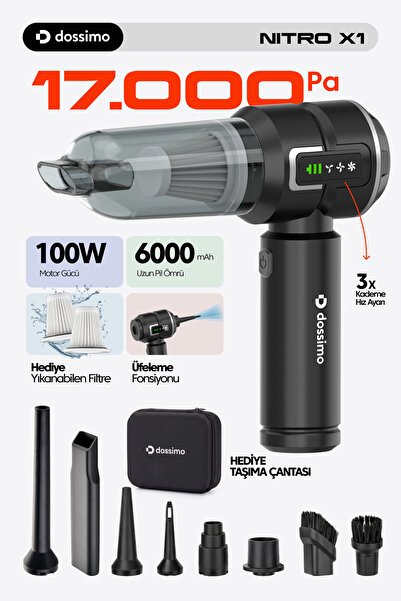 Dossimo Nitro X1 Kablosuz Araç İçi Süpürge | Güçlü Vakum | Dijital Gösterge |...
