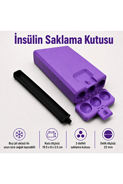 Mayex3d İNSÜLİN SAKLAMA KUTUSU 3 GÖZLÜ - MOR