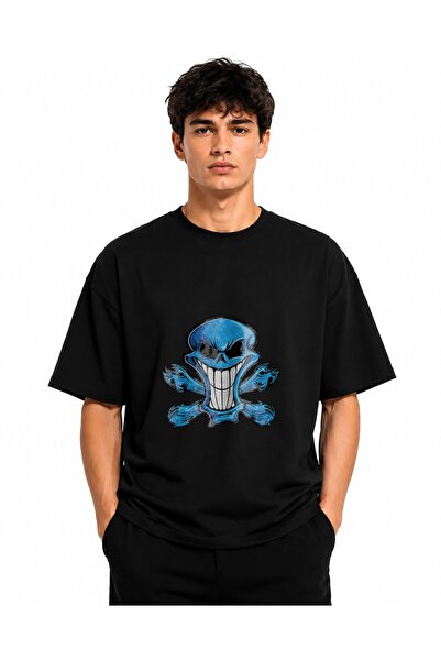 Inscriptie Ουνισέξ Βαμβακερό T-shirt Υψηλής Ποιότητας  "Μπλε κρανίο "