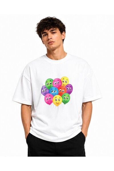 Inscriptie Ουνισέξ Βαμβακερό T-Shirt Υψηλής Ποιότητας  "Πολύχρωμα Μπαλόνια "