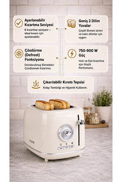 Yasomi YK-688T Retro Mavi İki Dilim Ekmek Kızartma Makinesi